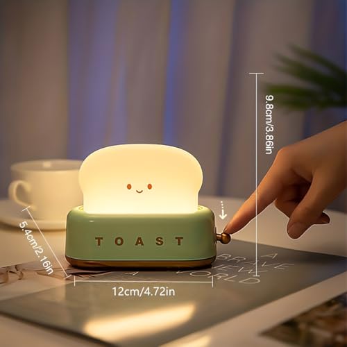 QANYI Desk Decor Toaster Lamp, Rechargeable Small Lamp with Smile Face Toast Bread Cute Toaster Shape Room Decor Night Lig...