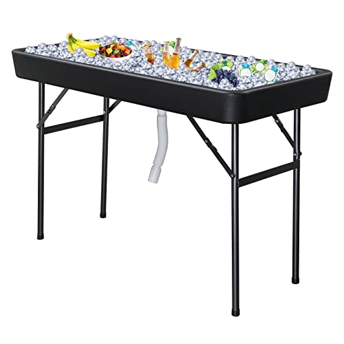 VINGLI 4 Foot Folding Party Ice Cooler, Portable Tailgate Camp Fishing Cleaning Table, Plastic with Matching Skirt, Ice Ta...