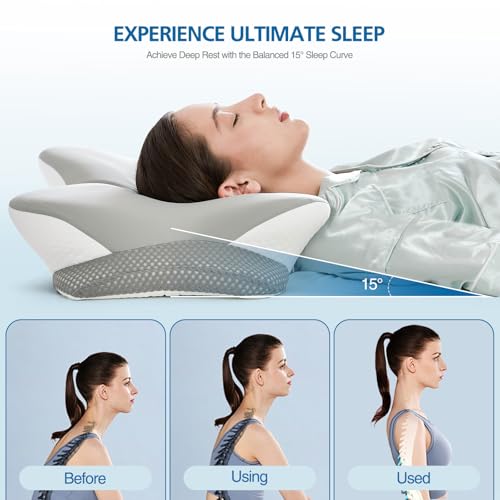 Krightlink Ergonomic Memory Foam Cervical Pillow for Neck Pain Relief - Contour Design with Dual Heights for Side/Back/Sto...
