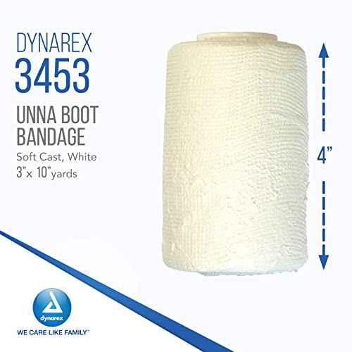 Dynarex 3453 Unna Boot Bandage, Individually Packaged, Provides Customized Compression, With Zinc Oxide, Soft Cast, 3" x 10 Yard, Pack of 12