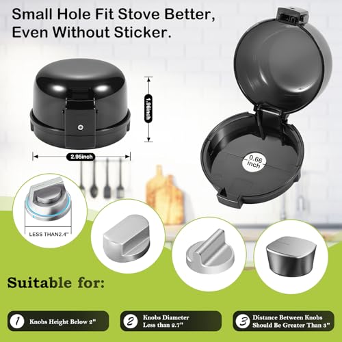 Stove Knob Safety Covers, for Knob Diameter Less Than 2.4", Unlock with Adult Two-Finger, Dual-Key Press Gas Stove Knob Lo...