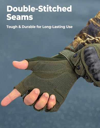 KEMIMOTO Fingerless Tactical Gloves for Men, Motorcycle Gloves for Outdoor Work Sports, Fingerless Cycling Gloves for Hunt...