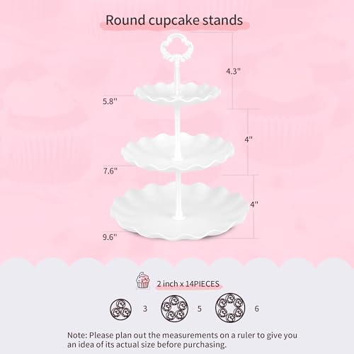 Pack of 10 NWK Cake Stand Set with 3 x Two-Tier and 3 x Three-Tier Cupcake Stands, 4 x Appetizer Trays, for Birthday Baby ...