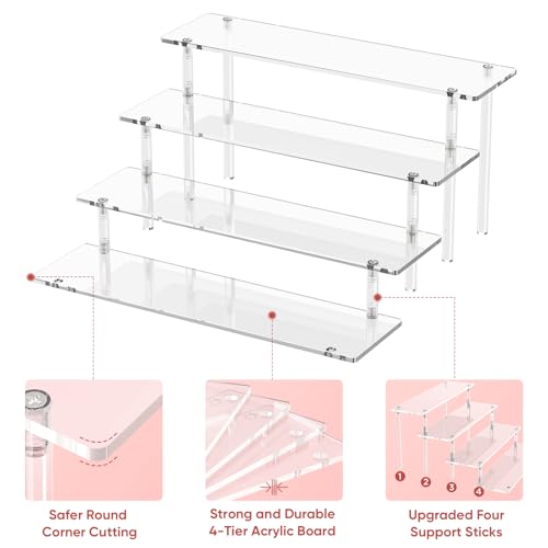 4 Tier Acrylic Display Risers, Clear Perfume Organizer Stand, Large Cupcake Stand Holder, Dessert Display for Party, Displ...
