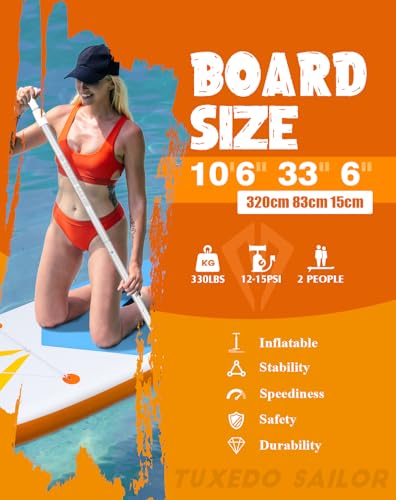 Tuxedo Sailor 10'6"×33"×6" Inflatable Stand Up Paddle Board with Premium SUP Accessories,Paddle Boards for Adults & Youth ...
