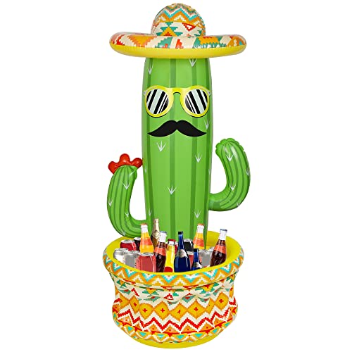 Triumpeek Inflatable Cactus Cooler, 55" Fiesta Cactus Ice Bucket Wearing Sombreros for Summer Swimming Pool Hawaiian Theme...