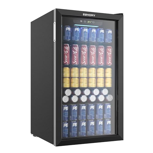 EUHOMY Beverage Refrigerator Cooler, 130 Can Mini Fridge with Glass Door for Soda Beer or Wine, Beverage Cooler for Home, ...