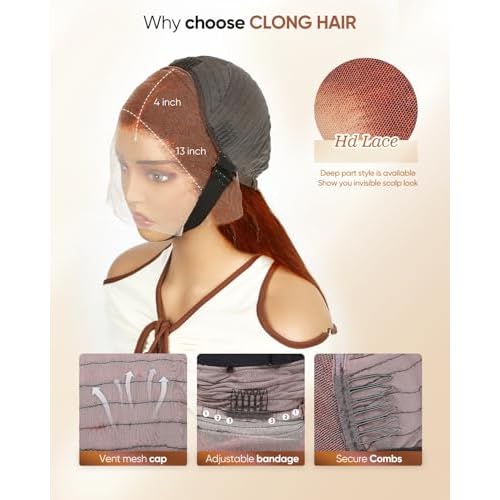 Ginger Orange Body Wave HD Lace Frontal Wigs Human Hair£¬200% Density 350# 13X4 Lace Front Wigs Human Hair Pre Plucked for Women 18inch