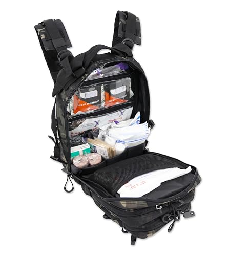 Lightning X Stocked EMS/EMT Trauma & Bleeding First Aid Responder Medical Backpack + Kit (Black Camo)