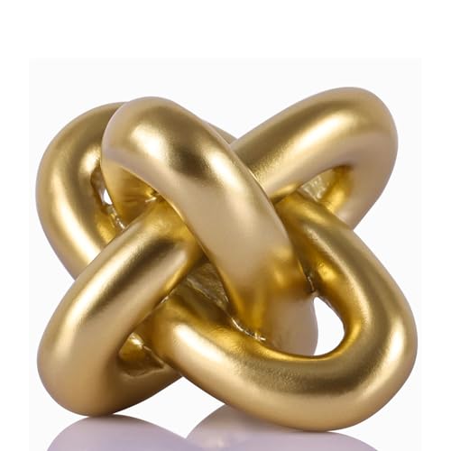 Golden Knot Statue, Three Knot Sculpture Home Decor Accents, Knot Sculptures and Statues for Rustic Coffee Table Living Ro...