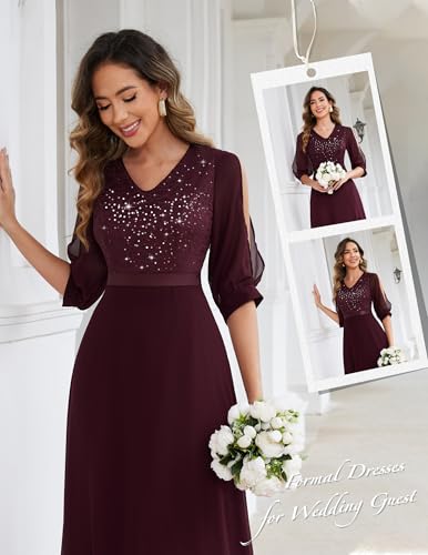 Wedtrend Women's Sequin Dresses Sparkly Glitter Dress Split Sleeves Formal Dresses Maxi Evening Dress