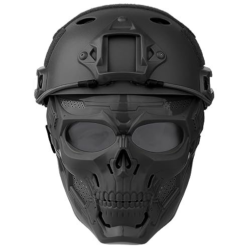 VPZENAR Airsoft Helmet and Mask, Full Face Mask with Detachable Goggles, Paintball Black Helmet with NVG Mount and Side Ra...