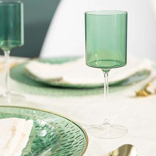 PLASTICPRO 10 Pack Plastic Wine Goblets 9 oz Two Tone Elegant Disposable Wine Glasses with Stem Reusable Hard Plastic Drin...