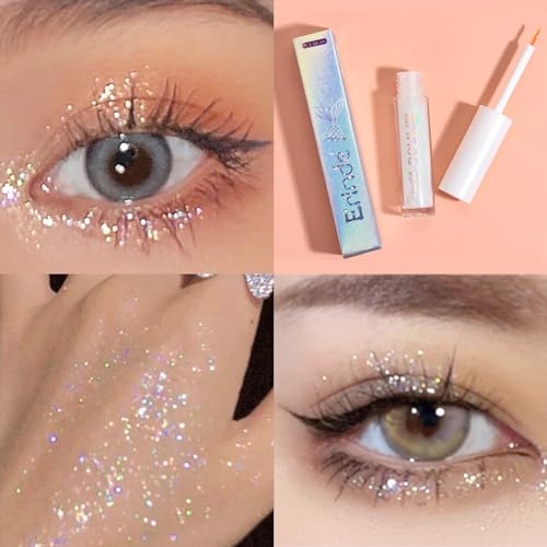 Erinde Liquid Glitter Eyeshadow Eyeliner, Korean Makeup Bling Under Eye Shadow, Shimmer Metallic, Lightweight Waterproof L...