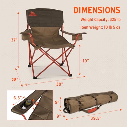 Kelty Deluxe Lounge Chair – Folding Outdoor Camp Chair, Insulated Cupholders, Customized Recline, Steel Frame, Padded Roll...