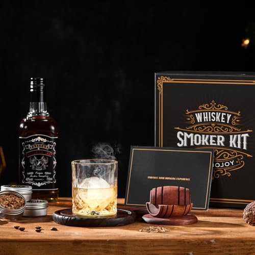 Whiskey Smoker Kit with Torch - 6 Flavors Wood Chips, 2 Glasses, 2 Ice Ball Molds - Cocktail Smoker Infuser Kit, Old Fashi...