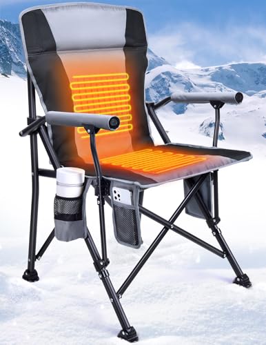 Docusvect Heated Camping Chair for Adults, Heats Back and Seat, 3 Heat Levels, Fully Padded Heated Folding Chair for Outdo...