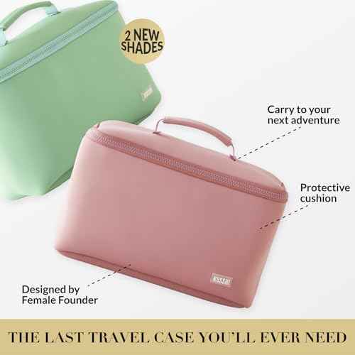 KUSSHI Neoprene Train Case Makeup Bag - Washable Makeup Travel Bag & Vanity Case for Stress Free Travel (Large, Mauve/Stone)