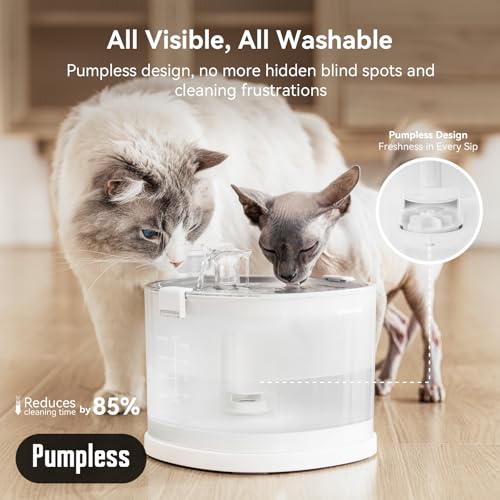 Cheerble Pumpless Cat Water Elfin Fountain, Wireless Pet Fountain Battery Operated, 2L/67oz E1+ Automatic Water Dispenser ...