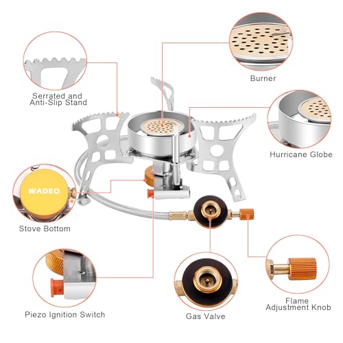 WADEO 3900W Windproof Camping Stove, Camping Gas Stove with Piezo Ignition, Backpacking Stove Portable Camping Stove with ...
