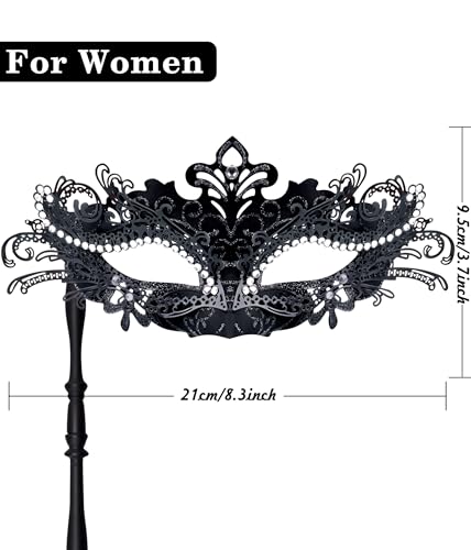 SIQUK Couple Masquerade Masks with Stick Venetian Party Mask Halloween Costume Carnival Mask for Couples Women and Men