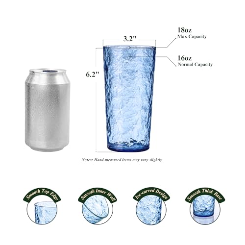 MIYOPESI 18oz Acrylic Glasses Drinkware (Set of 8), Ice-carved Design Shatter-Proof Plastic Cups, Reusable Plastic Drinkin...