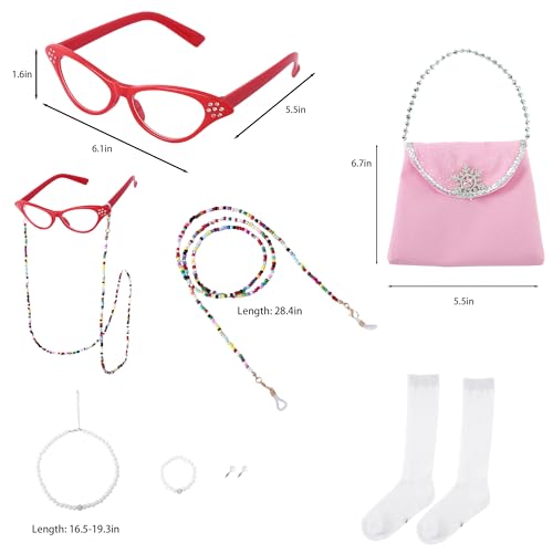 WooHand Old Lady Costume for Kids 100 Day of School Costume for Girls 100th Day of School Dress Up Grandma Wig Cane Outfit