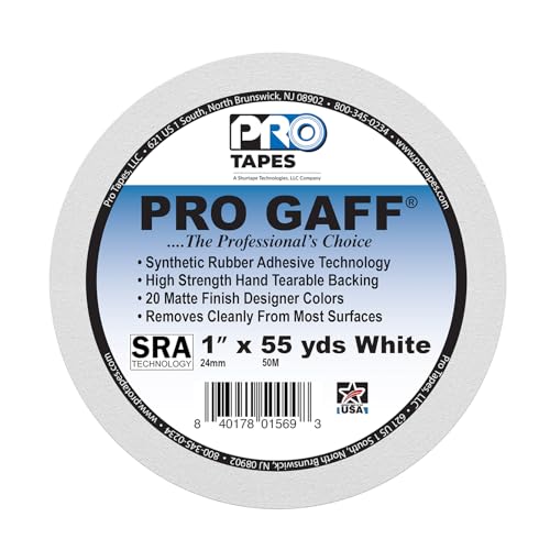 1" Width ProTapes Pro Gaff Premium Matte Cloth Gaffer's Tape With Rubber Adhesive, 11 mils Thick, 55 yds Length, White (Pack of 1)