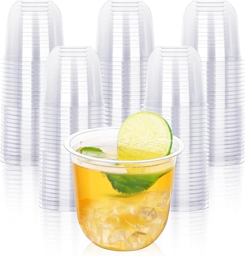 KesaPlan 100 Pcs Disposable Stemless Glasses 12oz Crystal Plastic Wine Glasses Clear Classic Cup for Meeting Weddings Birt...