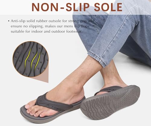 KuaiLu Mens Sport Flip Flops Comfort Orthotic Thong Sandals with Plantar Fasciitis Arch Support Outdoor Summer Beach Size ...