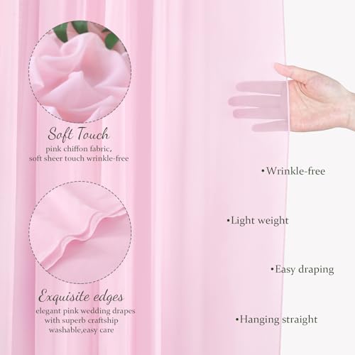 Sheer Curtain Drapes 10ft x 8ft Pink Chiffon Fabric Backdrop Drapes Curtain for Wedding Arch Party Window Decoration