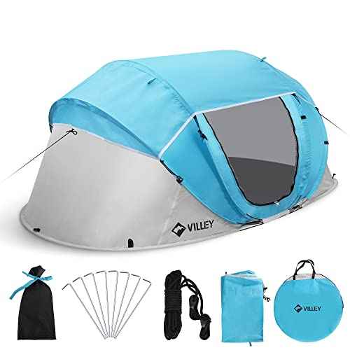 VILLEY 4 Person Easy Pop Up Tent, Waterproof Automatic Setup Instant Lightweight Camping Beach Tent with Carrying Bag for Camping, Hiking & Traveling
