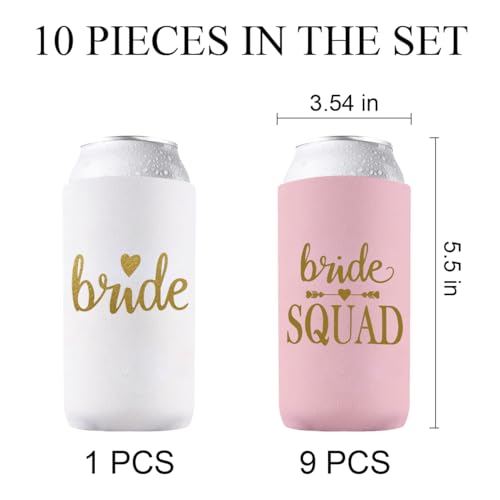 PartyGifts&Beyond Bridesmaid Gifts Can Cooler 10Packs Bachelorette Party Decorations Slim Can Cooler Bride Squad Can Sleev...