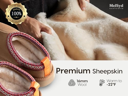 MelSyd Womens Slippers Sheepskin Indoor-Outdoor: 100% Australian Merino Wool Lined with Memory Foam Cozy House Shoes - Sli...