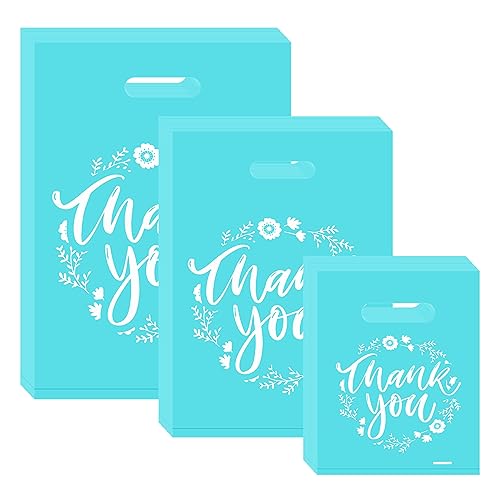 MJOGGOTT 300 Pieces Thank You Merchandise Bags, 3 Size Thank You Gift Bags with Handles, Plastic Bag for Small Business, B...