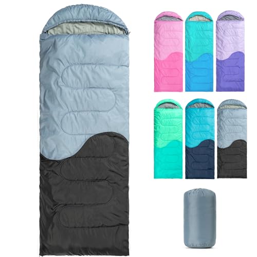 Sleeping Bag - 3 Seasons for Adults Kids Boys Girls Camping Hiking - Warm Cold Weather Lightweight Portable with Compressi...