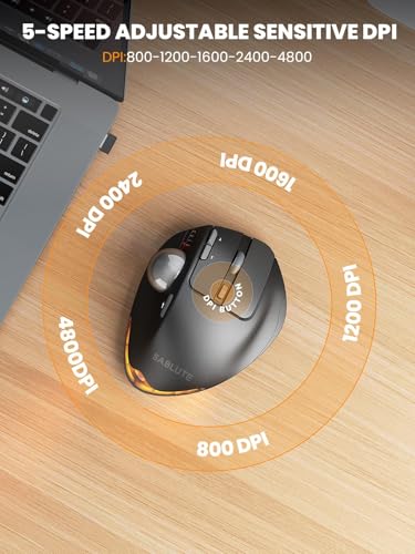 SABLUTE Wireless Trackball Mouse, Ergonomic Bluetooth Rechargeable Computer Mouse, Backlit Rollerball Thumb Laptop mice wi...