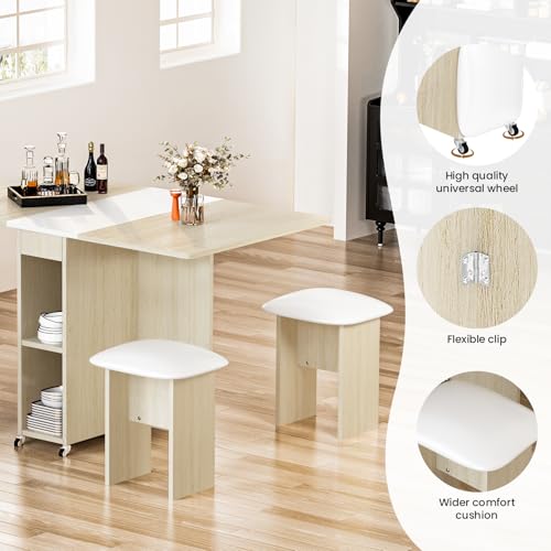 Lamerge Folding Dining Table Set for 4, Dinner Table with 4 Leather Chairs and Shelves, Space Saving Foldable Dining Table...