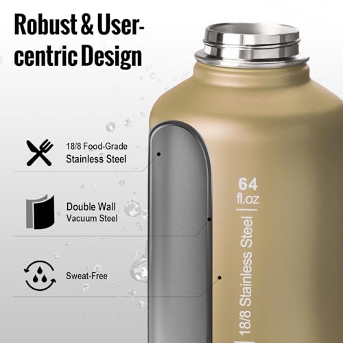 ONETIGRIS Tactical Half Gallon Water Bottle with Straw - 64 oz Vacuum Insulated Stainless Steel Water Jug, Leakproof Sport...