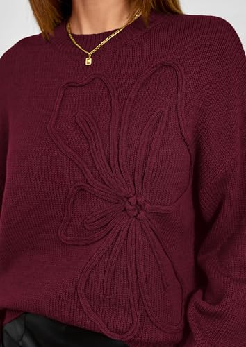 PRETTYGARDEN Womens Sweaters 2026 Fall Fashion Long Sleeve Crewneck Floral Knit Pullover Sweater Tops Winter Clothes