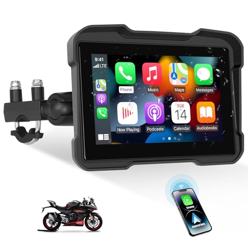 Motorcycle GPS Navigation System with Wireless Carplay Android Auto 5" Moto CarPlay Screen with Dual Bluetooth, Navigatio...