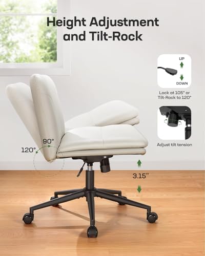 Marsail Armless-Office Desk Chair with Wheels: PU Leather Cross Legged Wide Chair,Comfortable Adjustable Swivel Task Chair...