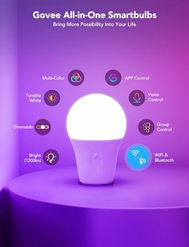 Govee Smart Light Bulbs 1200 Lumens, Color Changing Light Bulbs RGBWW Dimmable, Works with Alexa & Google Assistant, Color...