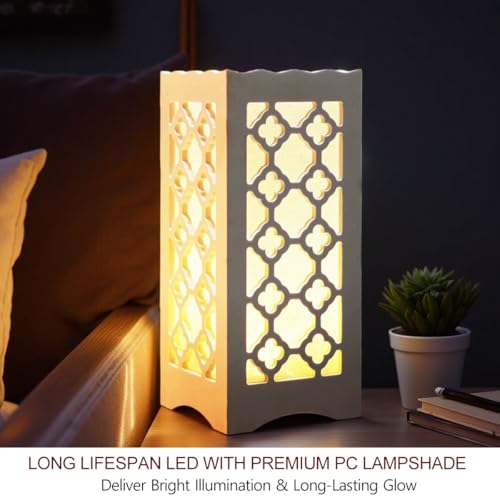 Bright Zeal 9" Tall LED Table Lamp with Flower Shaped Carving (Battery & USB Operated) - LED Desk Lamps Rechargeable with ...