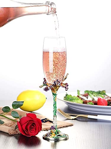 SUQ I OME Enamel Wine Crystal Champagne Flutes Glasses Set of 2, Decorative Enamel Champagne Glasses, Gifts for Brides and...