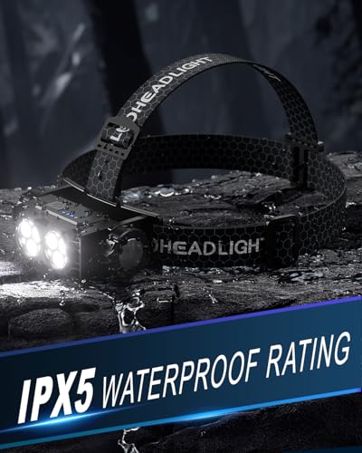 Headlamp Rechargeable 2PCS,4500L Super Bright Light Bright LED Rechargeable Headlight with White Light, Waterproof Head La...