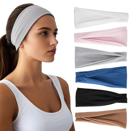 Headbands for Women - 6 Pack Wide Elastic Hair Bands | Stretchy Sweatbands Hair Bands | Soft Sports Thin Head Bands | Non-...