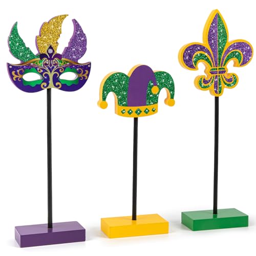 Hedeey 3 Pieces Mardi Gras Tiered Tray Decor Wood Set, Glitter Mardi Gras Table Decor,Rustic Mardi Gras Table Decorations ...