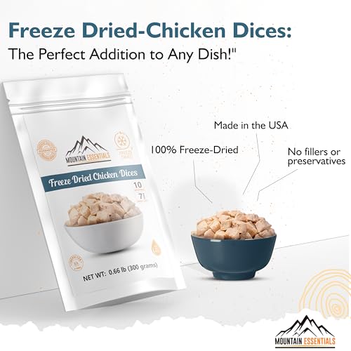 MOUNTAIN ESSENTIALS Freeze-Dried Diced Chicken – Fully Cooked and Ready to Eat | Everyday Pantry Staple for Meal Prep, Cam...
