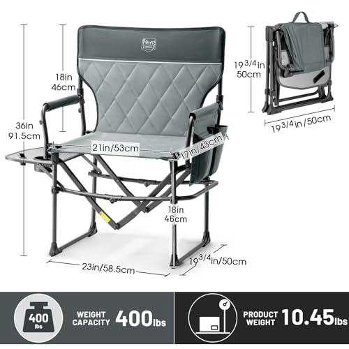 TIMBER RIDGE 2 Pack Aluminum Camping Directors Chair with Side Table Pocket, Portable Folding Heavy Duty Lawn Chair for Fi...